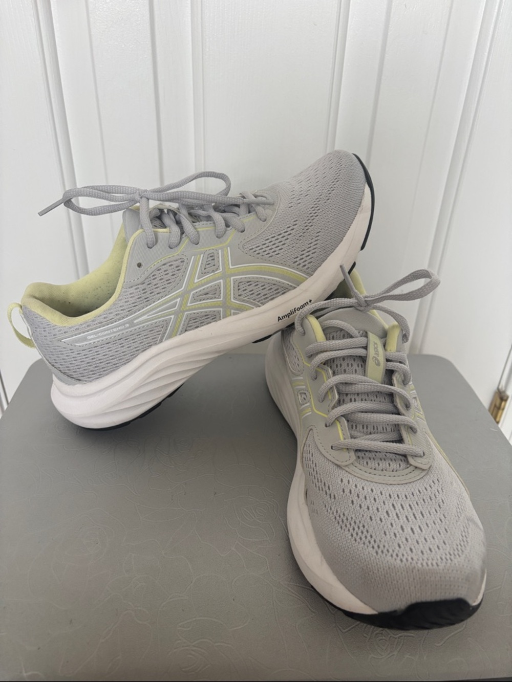 ASICS Light Gray Running Sneakers with Pale Yellow Accents